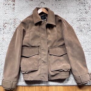 Dynamite Tan Bomber Oversize Suede Jacket